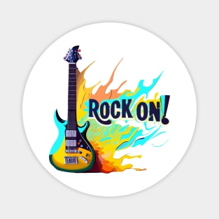 Rock On Rock N Roll Guitar Color Splash Design Magnet